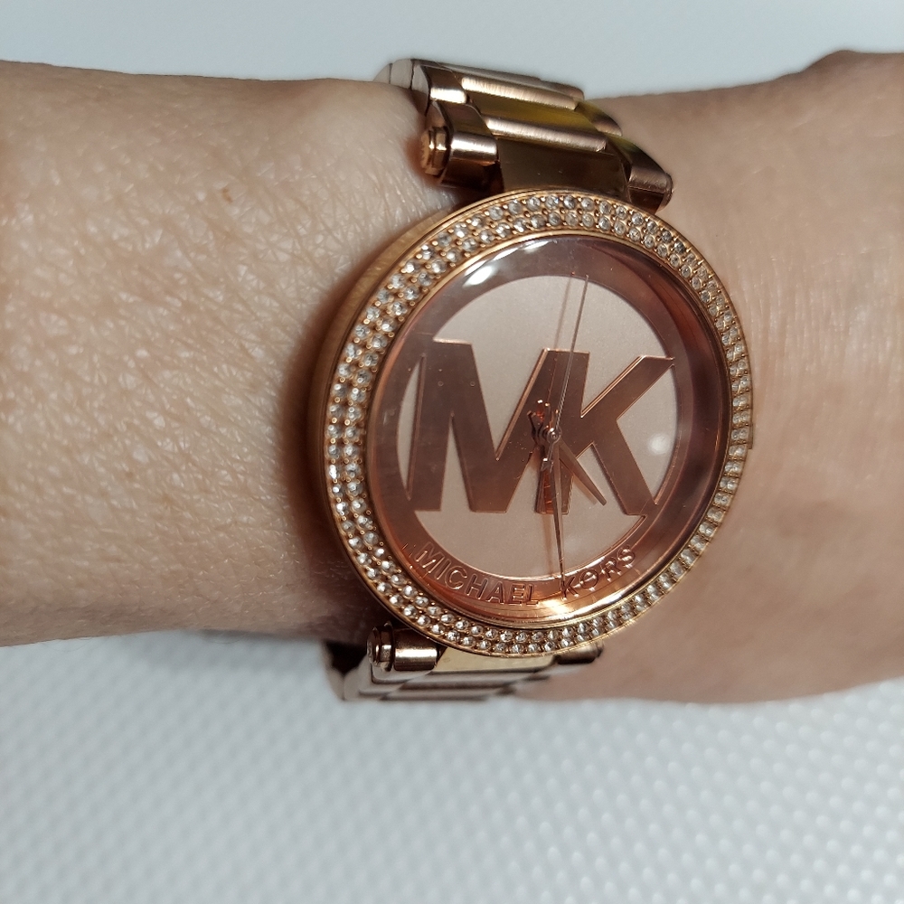 Michael Kors Rose Gold/Quartz & Pave' Bezel Bracelet Watch - Picture 3 of 8